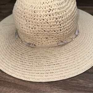 WET Coastal Headwear Wide Brim Straw Sun Hat with Bead Accents  handmade sz M